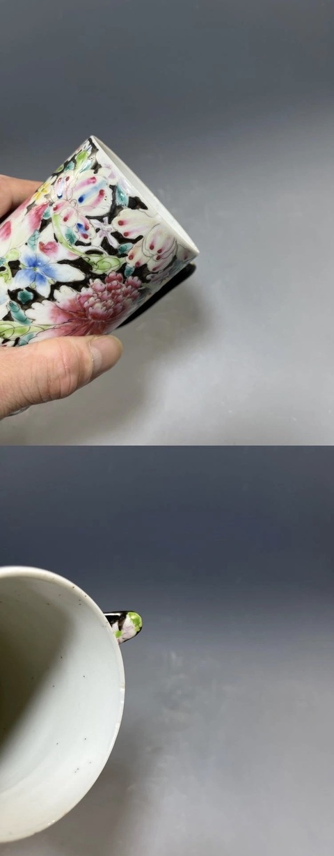 古玩陶瓷百花不落地粉彩執(zhí)杯真品鑒賞圖