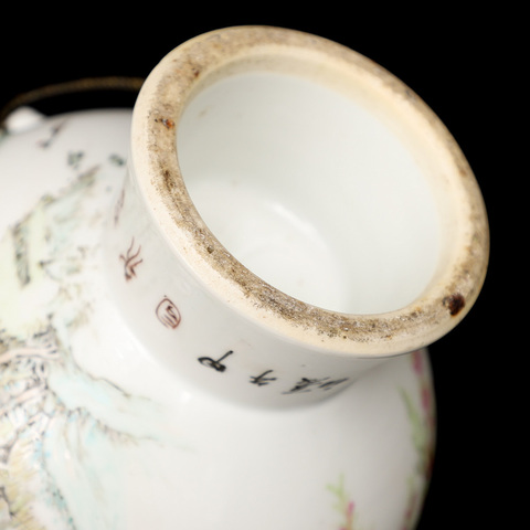 古玩陶瓷清光緒 淺絳彩花鳥山水紋暖鍋真品鑒賞圖