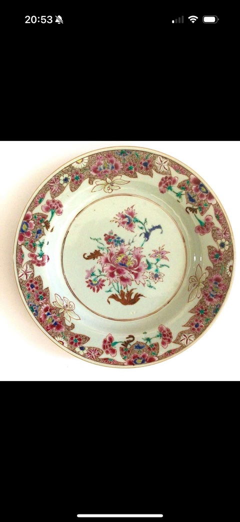 古玩陶瓷清雍正 粉彩花卉紋折沿盤真品鑒賞圖