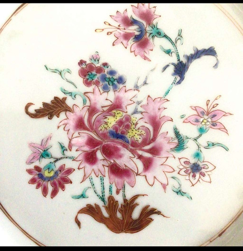 古玩陶瓷清雍正 粉彩花卉紋折沿盤真品鑒賞圖