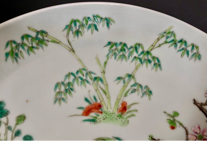 古玩陶瓷清道光 粉彩四季花卉紋盤真品鑒賞圖