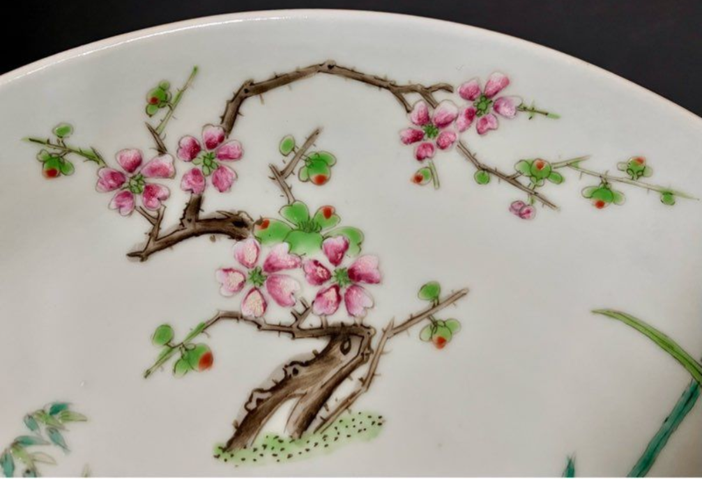 古玩陶瓷清道光 粉彩四季花卉紋盤真品鑒賞圖