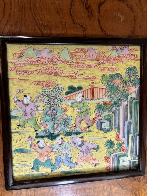 古玩陶瓷嬰戲紋瓷板畫真品鑒賞圖