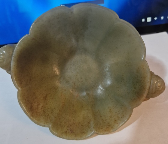 古玩玉器清代雙耳玉杯真品鑒賞圖