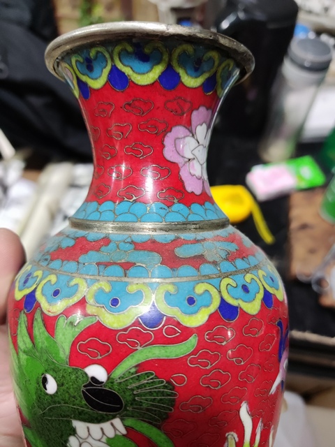 古玩雜項龍鳳紋景泰藍銅瓶真品鑒賞圖