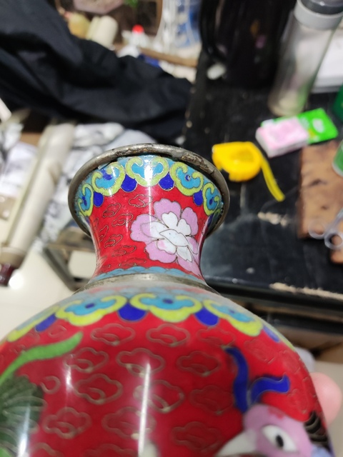 古玩雜項龍鳳紋景泰藍銅瓶真品鑒賞圖