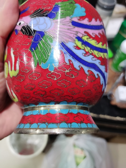 古玩雜項龍鳳紋景泰藍銅瓶真品鑒賞圖