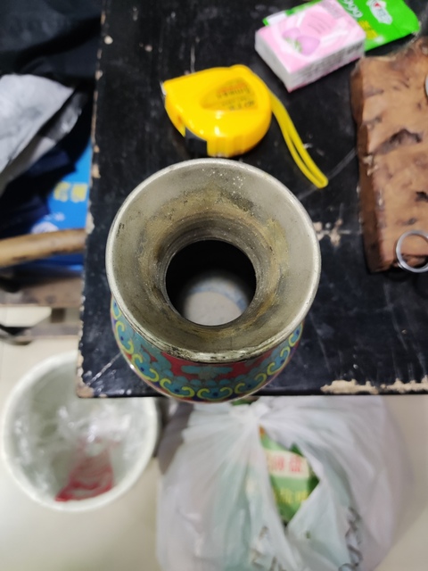 古玩雜項龍鳳紋景泰藍銅瓶真品鑒賞圖