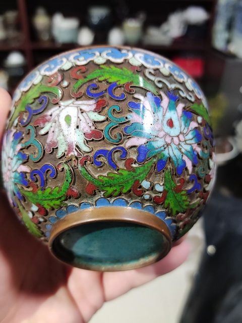古玩陶瓷民國銅胎掐絲琺瑯彩花卉紋碗拍賣，當前價格1元