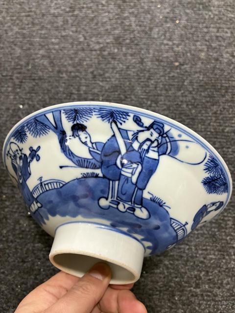 古玩陶瓷青花三星高照圖折沿碗真品鑒賞圖