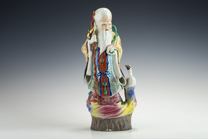 古玩陶瓷民國·粉彩壽星瓷塑真品鑒賞圖