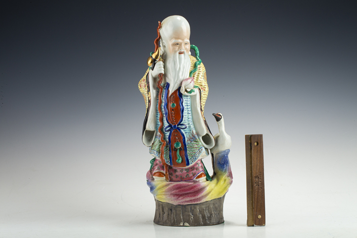 古玩陶瓷民國·粉彩壽星瓷塑真品鑒賞圖