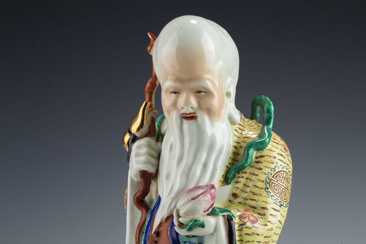 古玩陶瓷民國·粉彩壽星瓷塑真品鑒賞圖