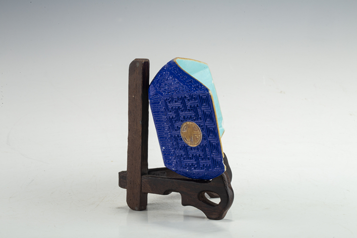 古玩陶瓷清中·藍(lán)釉描金團(tuán)壽紋茶船拍賣(mài)，當(dāng)前價(jià)格5000元