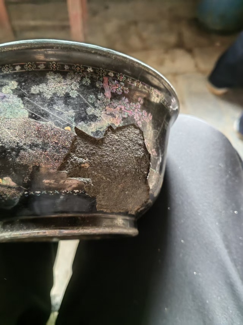 古玩雜項(xiàng)清代黑漆銀胎嵌螺鈿漆器碗真品鑒賞圖