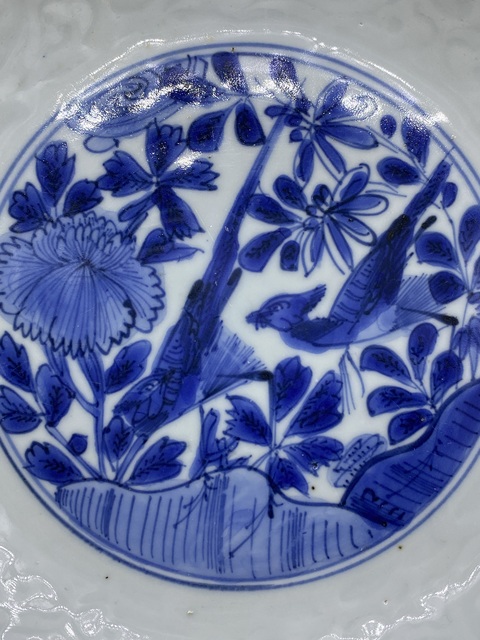 古玩陶瓷明晚期 青花花鳥模印紋盤拍賣,當前價格2977元