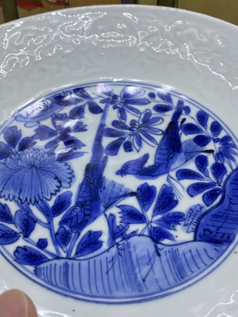 古玩陶瓷明晚期 青花花鳥模印紋盤拍賣,當前價格2977元