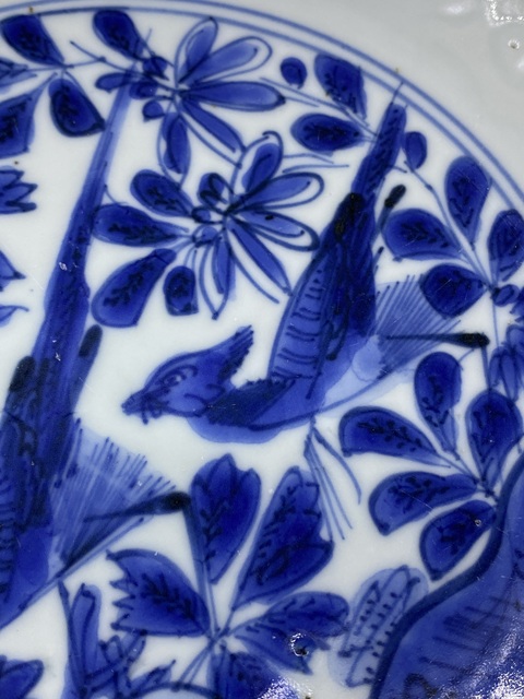 古玩陶瓷明晚期 青花花鳥模印紋盤拍賣,當前價格2977元