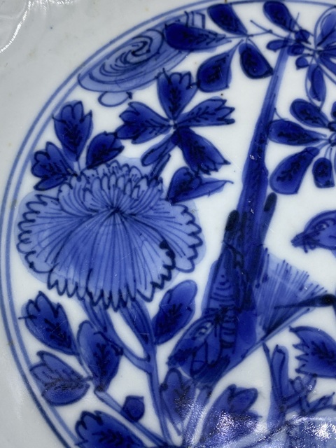 古玩陶瓷明晚期 青花花鳥模印紋盤拍賣,當前價格2977元
