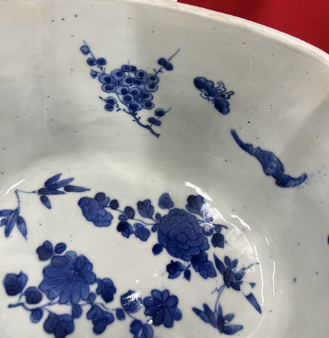 古玩陶瓷清中晚期青花人物故事圖海棠形水指真品鑒賞圖