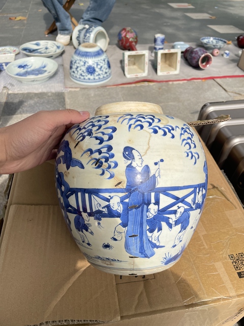 古玩陶瓷青花人物故事罐真品鑒賞圖