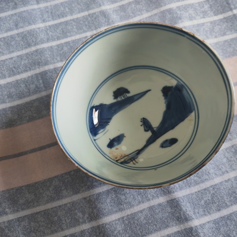 古玩陶瓷青花山水人物碗真品鑒賞圖