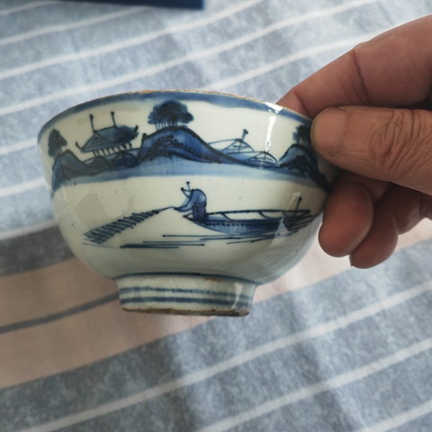 古玩陶瓷青花山水人物碗真品鑒賞圖