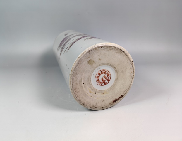 古玩陶瓷民國胭脂紅風景山水帽筒真品鑒賞圖