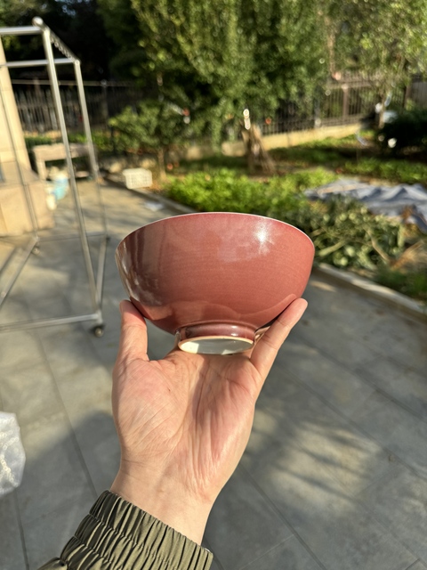 古玩陶瓷清雍正 霽紅釉官窯碗真品鑒賞圖