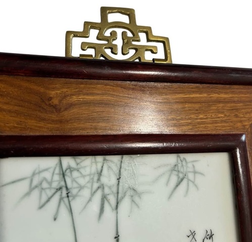 古玩陶瓷墨綠彩竹紋瓷板真品鑒賞圖