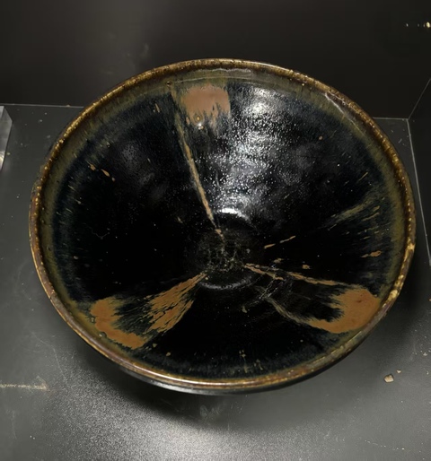 古玩陶瓷黑釉鐵銹花狗舔斑碗真品鑒賞圖