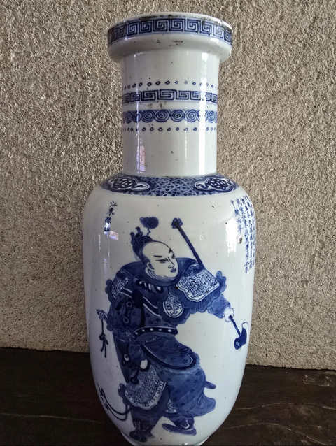 古玩陶瓷清晚期 青花無雙譜棒槌瓶真品鑒賞圖