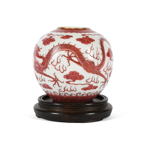 古玩陶瓷胭脂紅彩龍紋罐真品鑒賞圖