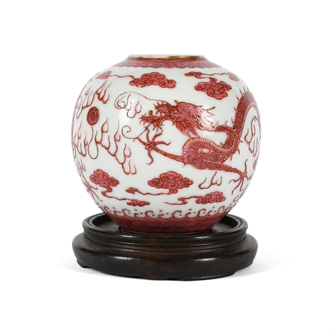 古玩陶瓷胭脂紅彩龍紋罐真品鑒賞圖