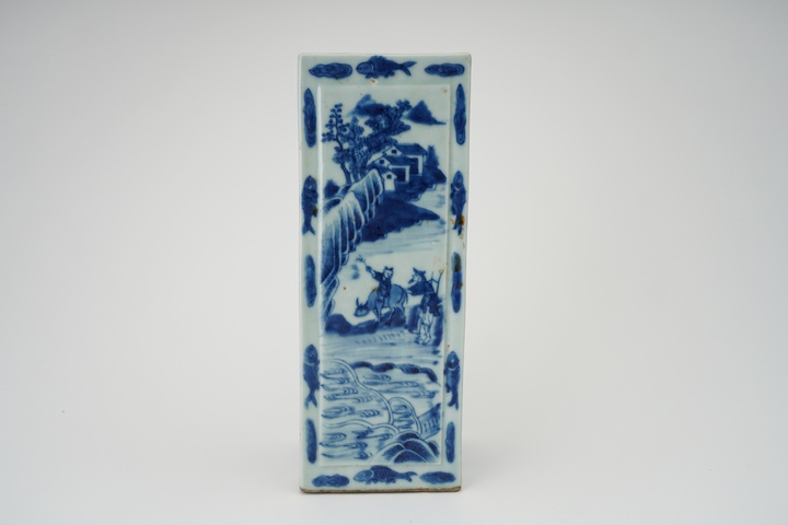 古玩陶瓷人物山水紋四方筒瓶真品鑒賞圖