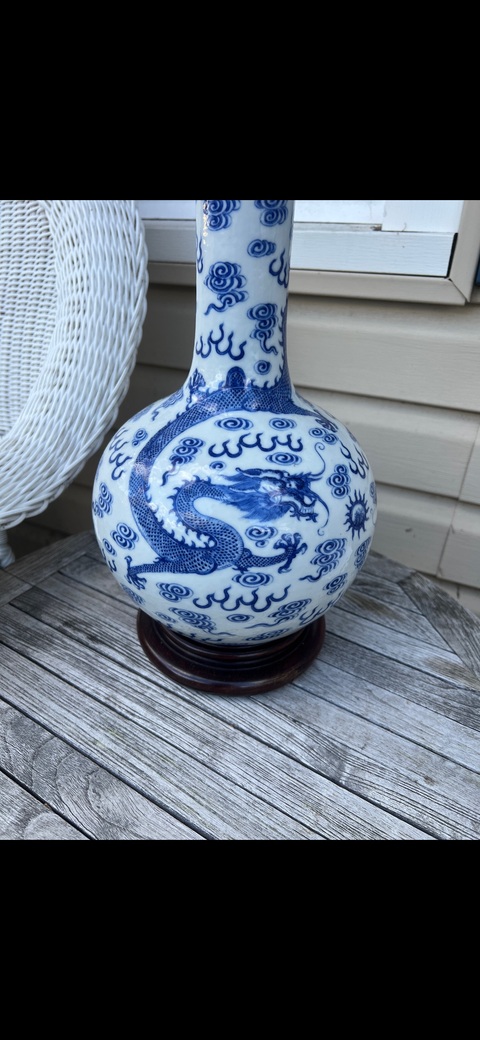 古玩陶瓷青花龍紋天球瓶真品鑒賞圖