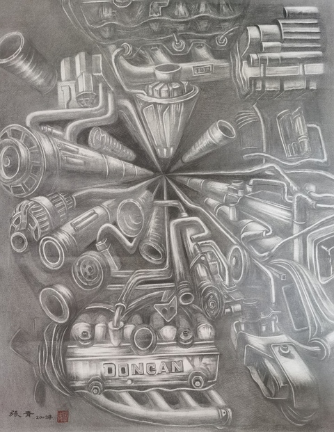 古玩字畫冷軍大師入室弟子湖北美展金獎得主張青素描拍賣，當前價格1288元