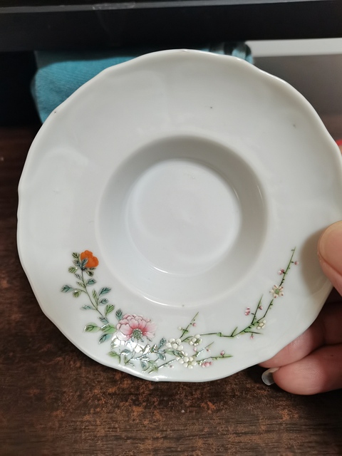 古玩陶瓷花卉紋粉彩三才蓋碗真品鑒賞圖