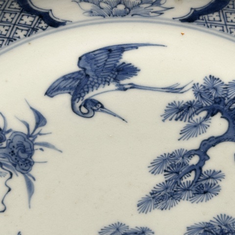 古玩陶瓷鶴紋青花盤真品鑒賞圖