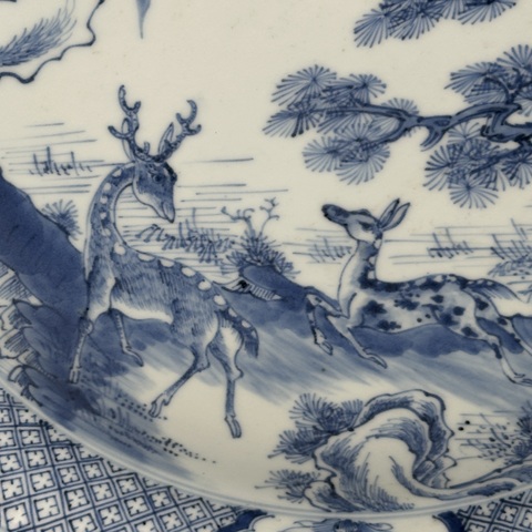 古玩陶瓷鶴紋青花盤真品鑒賞圖