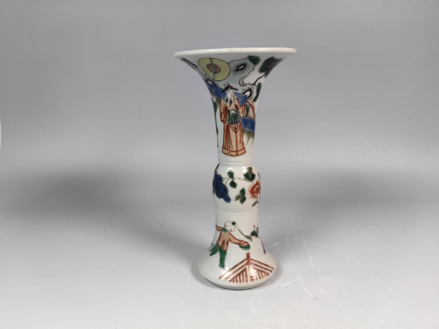 古玩陶瓷清晚五彩人物故事紋花觚真品鑒賞圖