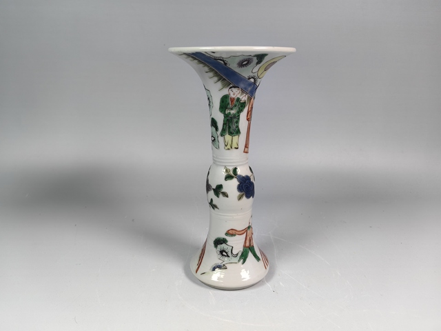 古玩陶瓷清晚五彩人物故事紋花觚真品鑒賞圖