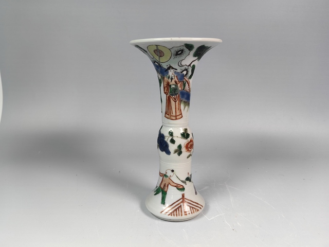 古玩陶瓷清晚五彩人物故事紋花觚真品鑒賞圖