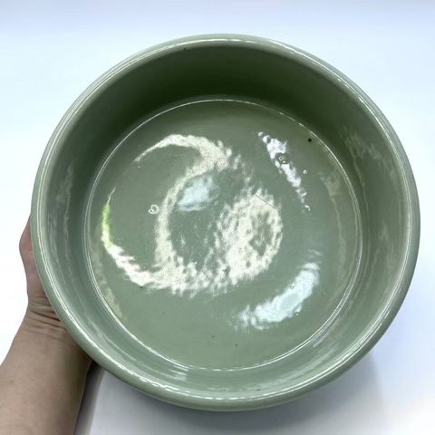 古玩陶瓷豆青釉夔龍紋水洗真品鑒賞圖