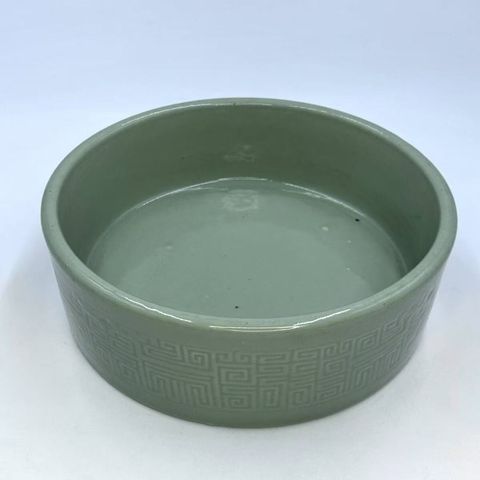 古玩陶瓷豆青釉夔龍紋水洗真品鑒賞圖