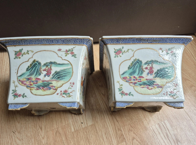 古玩陶瓷民國 粉彩人物四方花盆真品鑒賞圖