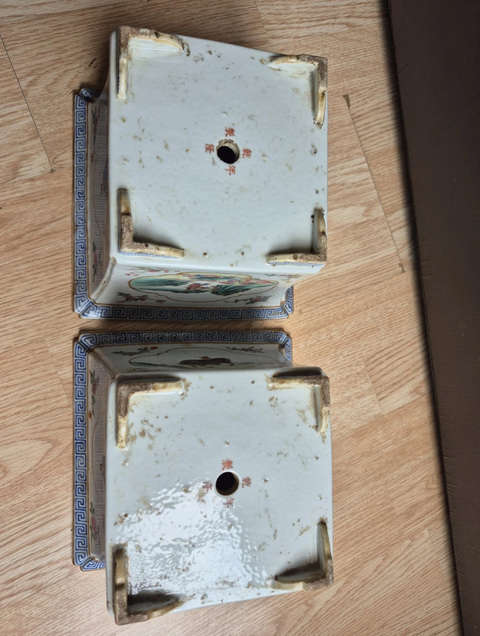 古玩陶瓷民國 粉彩人物四方花盆真品鑒賞圖