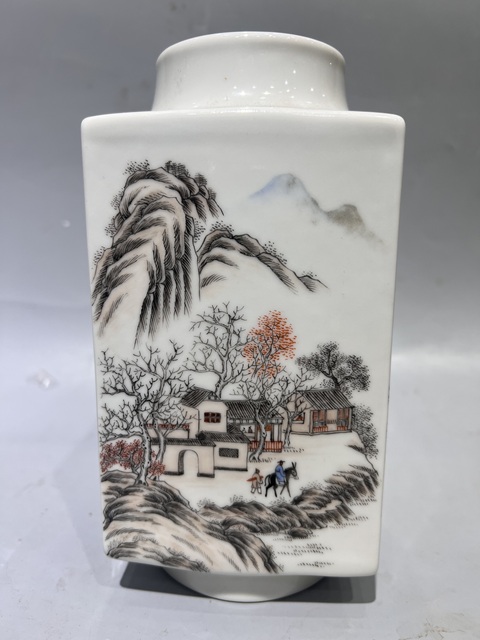古玩陶瓷墨彩琮式瓶真品鑒賞圖