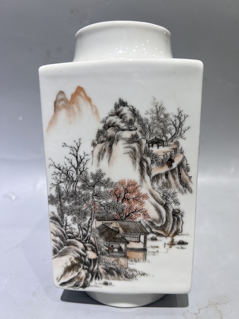 古玩陶瓷墨彩琮式瓶真品鑒賞圖