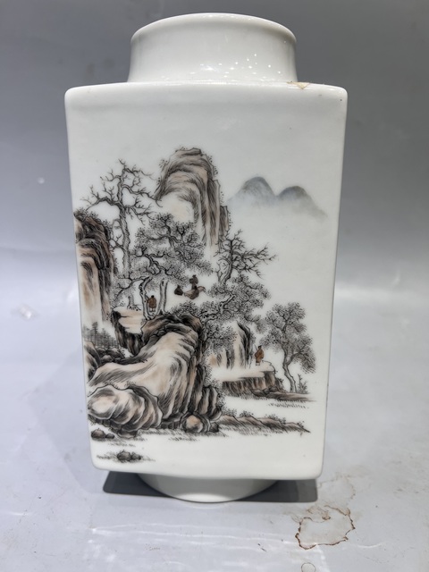 古玩陶瓷墨彩琮式瓶真品鑒賞圖